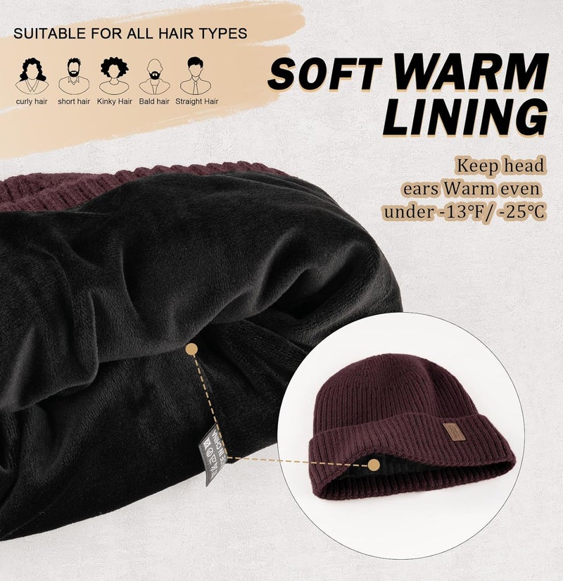 Wmcaps Warm Beanie for Men Women, Fleece Lined Beanie Warm Winter Caps Unisex Fashion Knit Cuffed Cap - Image 2